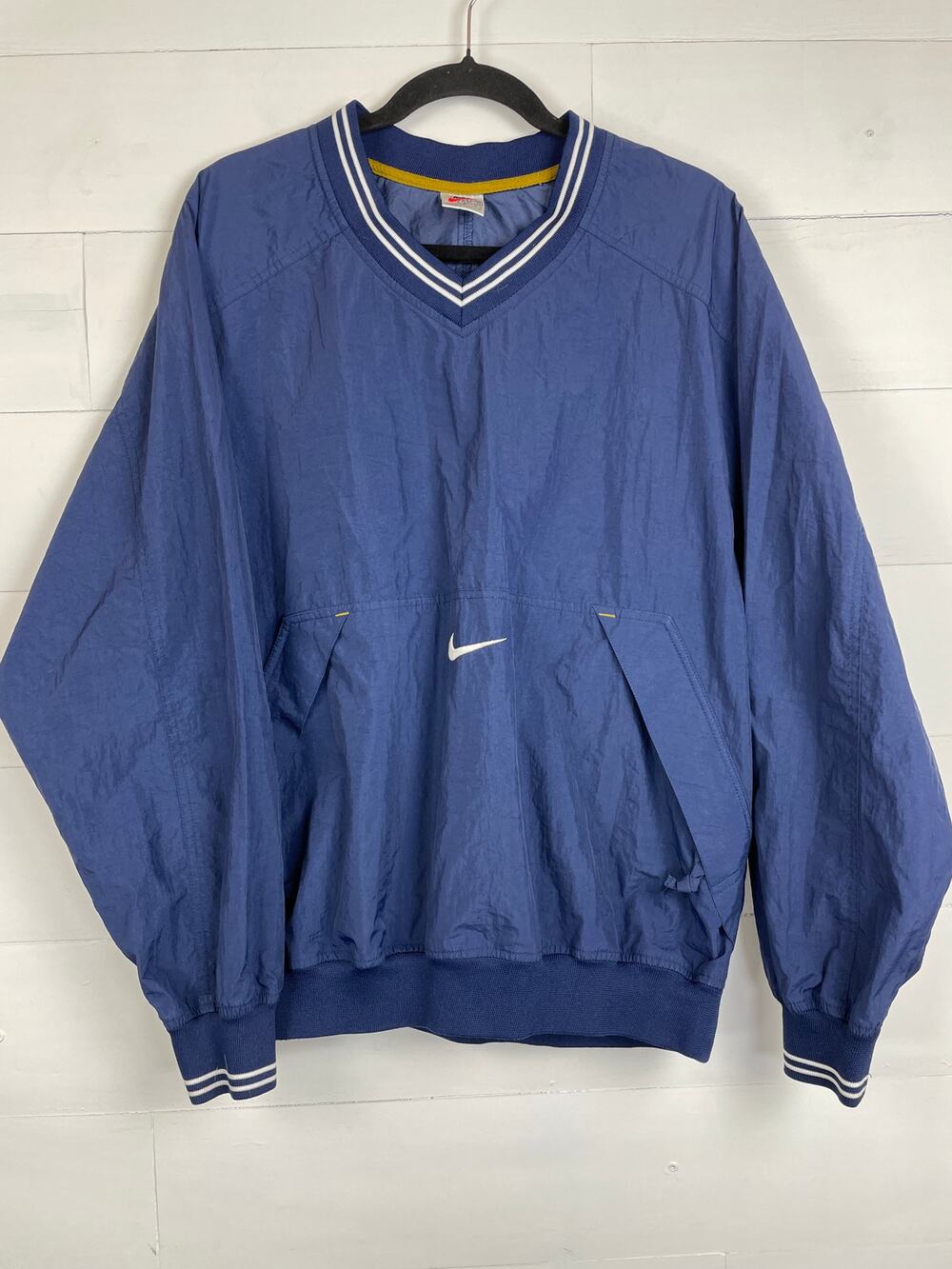 Vintage 90s Nike Center Swoosh Pullover Windbreaker Jacket Blue V-Neck Medium